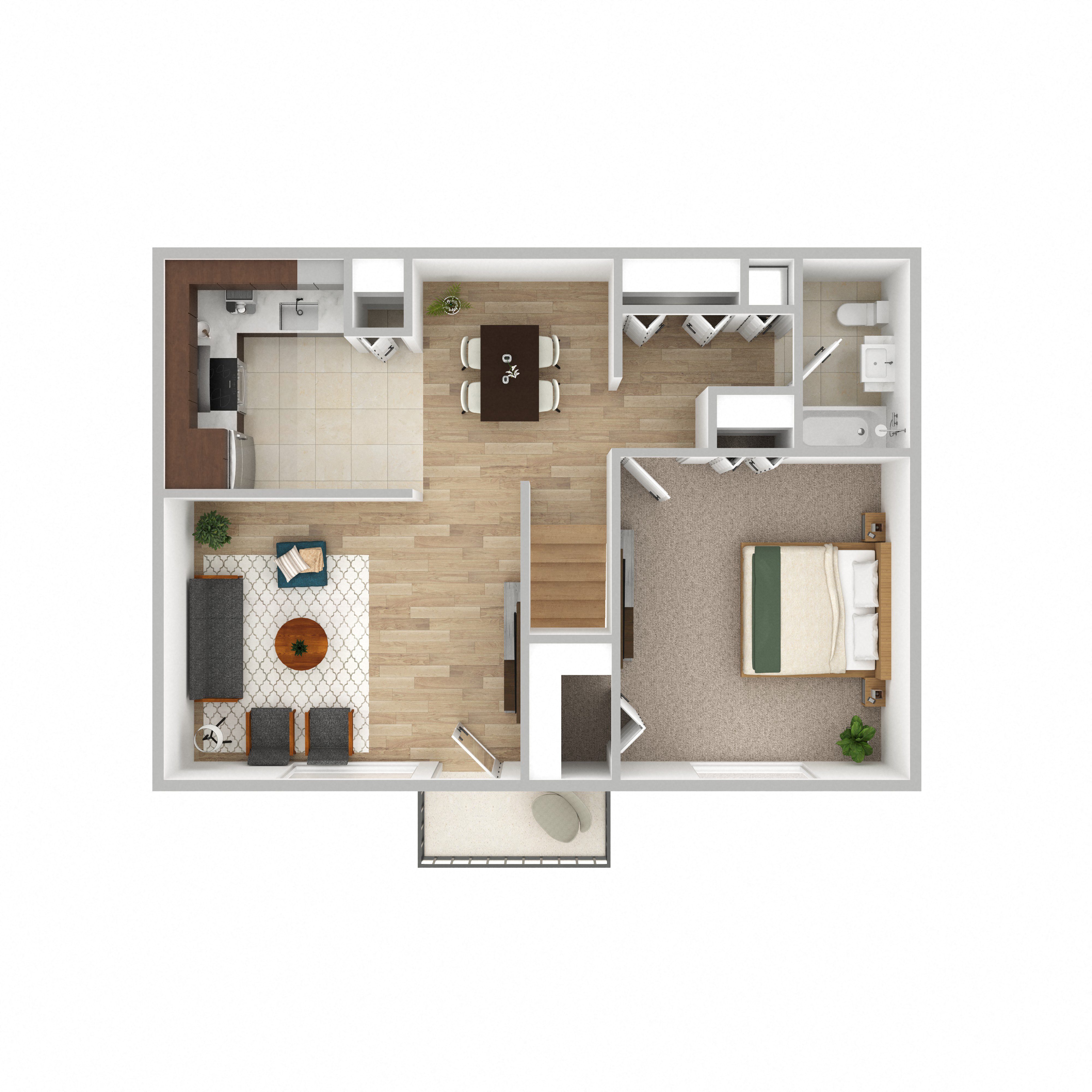 Floor plan for 1 bed, 1 bath, 700 sqft